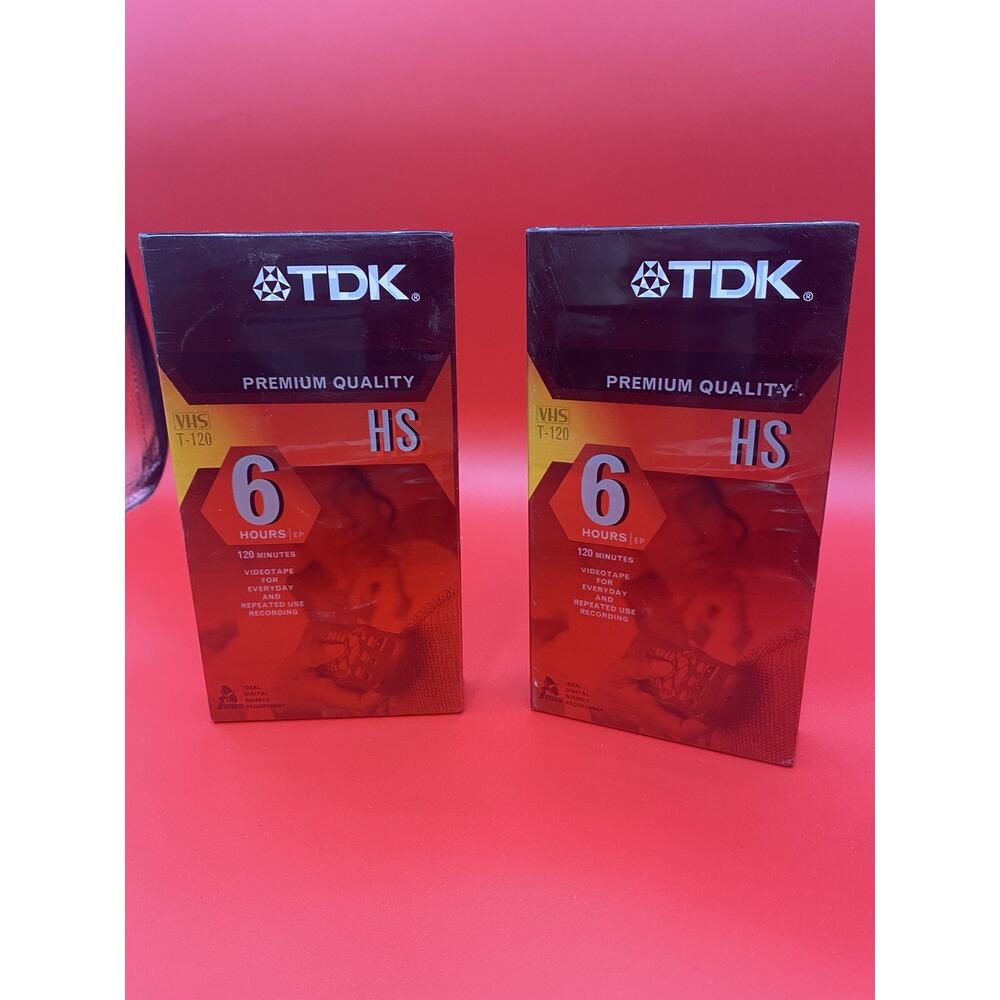 TDK VHS T-120 HS PREMIUM QUALITY Lot Of 2 VIDEO CASSETTE BLANK TAPES New Sealed